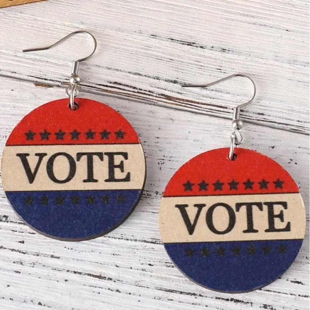 Round Wooden Vote Earrings